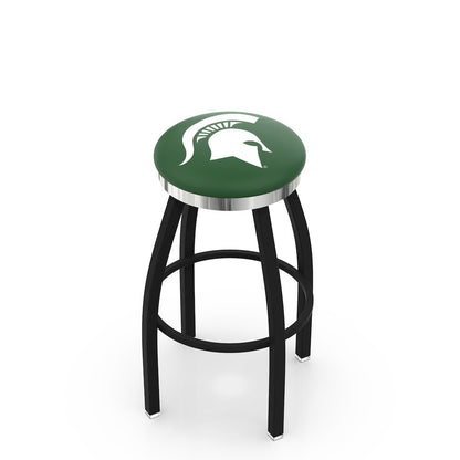 36" L8B2C - Black Wrinkle Michigan State Swivel Bar Stool with Chrome Accent Ring by Holland Bar Stool Company