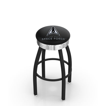 U.S. Space Force 25" Swivel Counter Stool with a Black Wrinkle and Chrome Finish