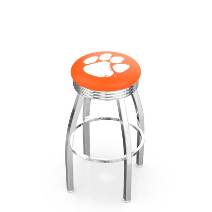 25" L8C3C - Chrome Clemson Swivel Bar Stool with 2.5" Ribbed Accent Ring by Holland Bar Stool Company
