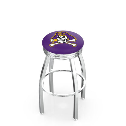 25" L8C3C - Chrome East Carolina Swivel Bar Stool with 2.5" Ribbed Accent Ring by Holland Bar Stool Company