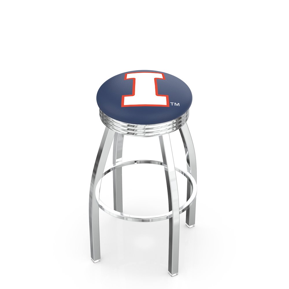 25" L8C3C - Chrome Illinois Swivel Bar Stool with 2.5" Ribbed Accent Ring by Holland Bar Stool Company