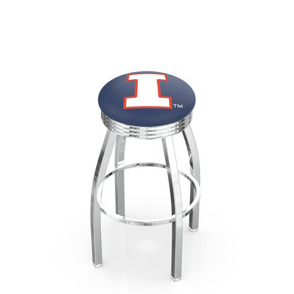 25" L8C3C - Chrome Illinois Swivel Bar Stool with 2.5" Ribbed Accent Ring by Holland Bar Stool Company