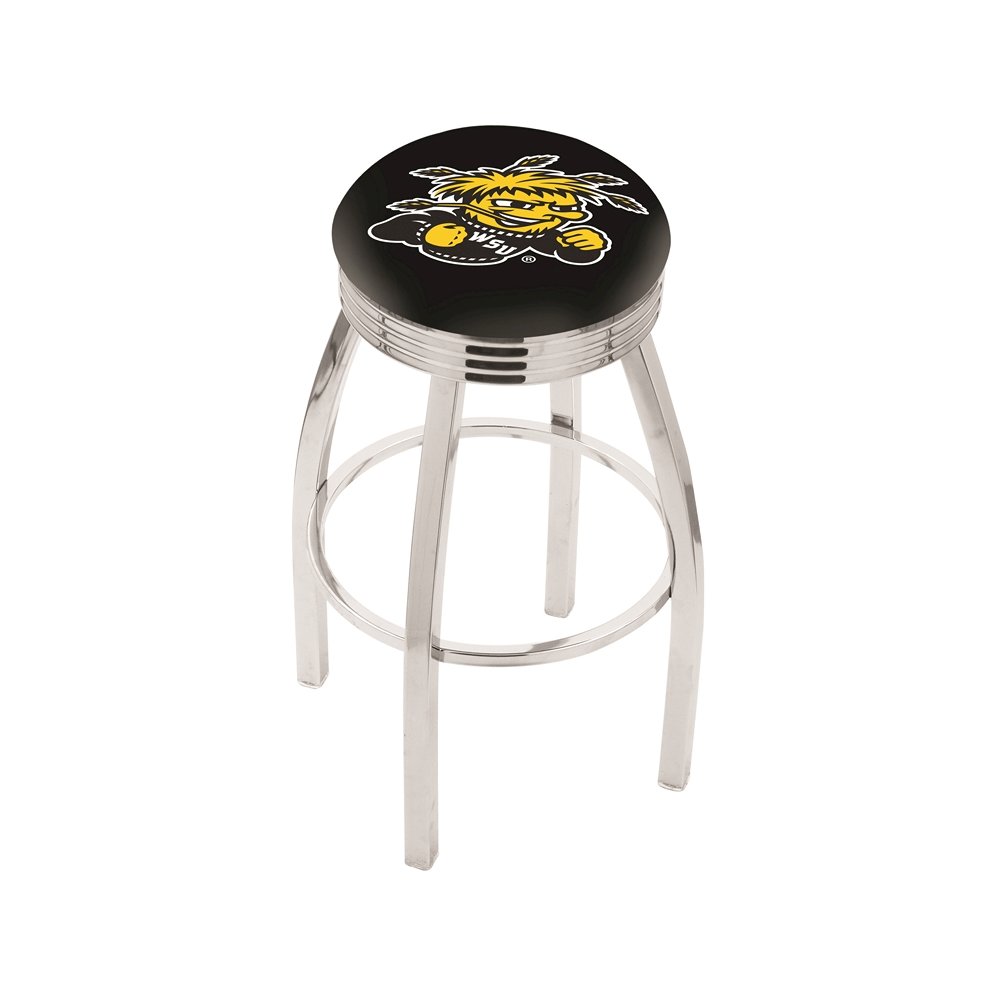 25" L8C3C - Chrome Wichita State Swivel Bar Stool with 2.5" Ribbed Accent Ring by Holland Bar Stool Company