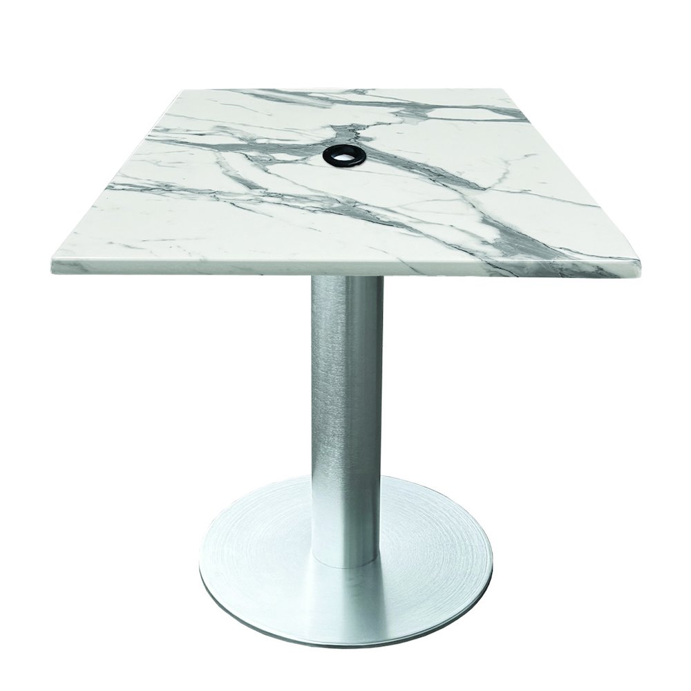 All-Season Table with 30" x 30" Square White Marble Top with Umbrella Hole