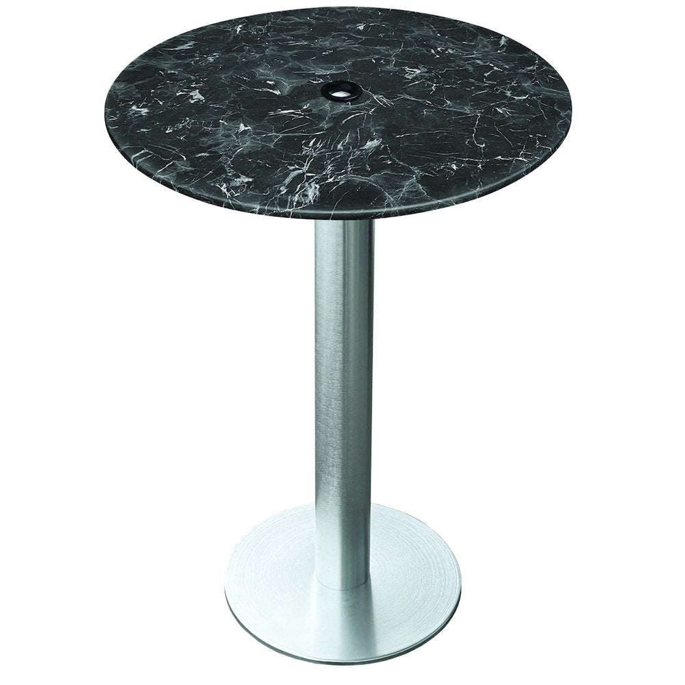 All-Season Table with 32" Diameter Black Marble Top with Umbrella Hole