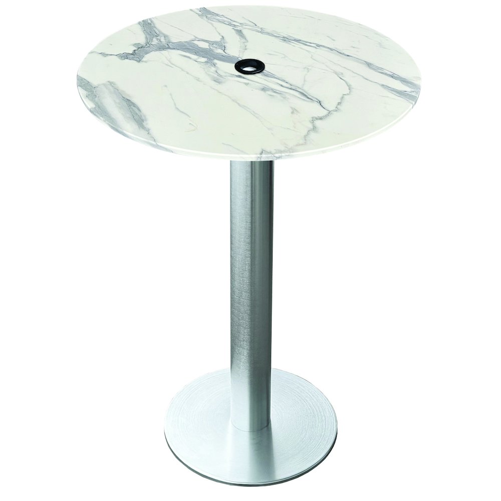All-Season Table with 32" Diameter White Marble Top with Umbrella Hole