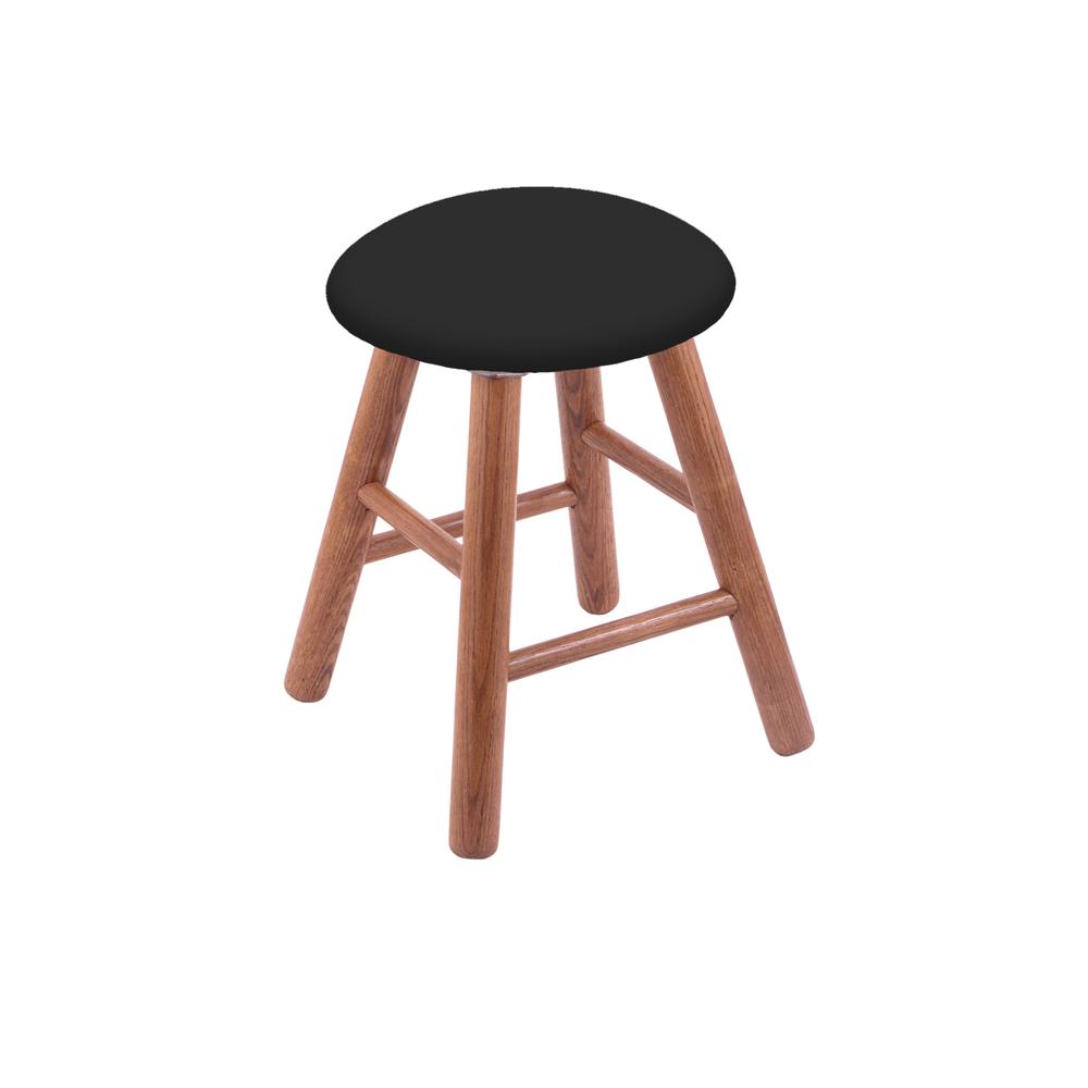 Oak Round Cushion 18" Swivel Vanity Stool with Smooth Legs, Medium Finish, and Black Vinyl Seat