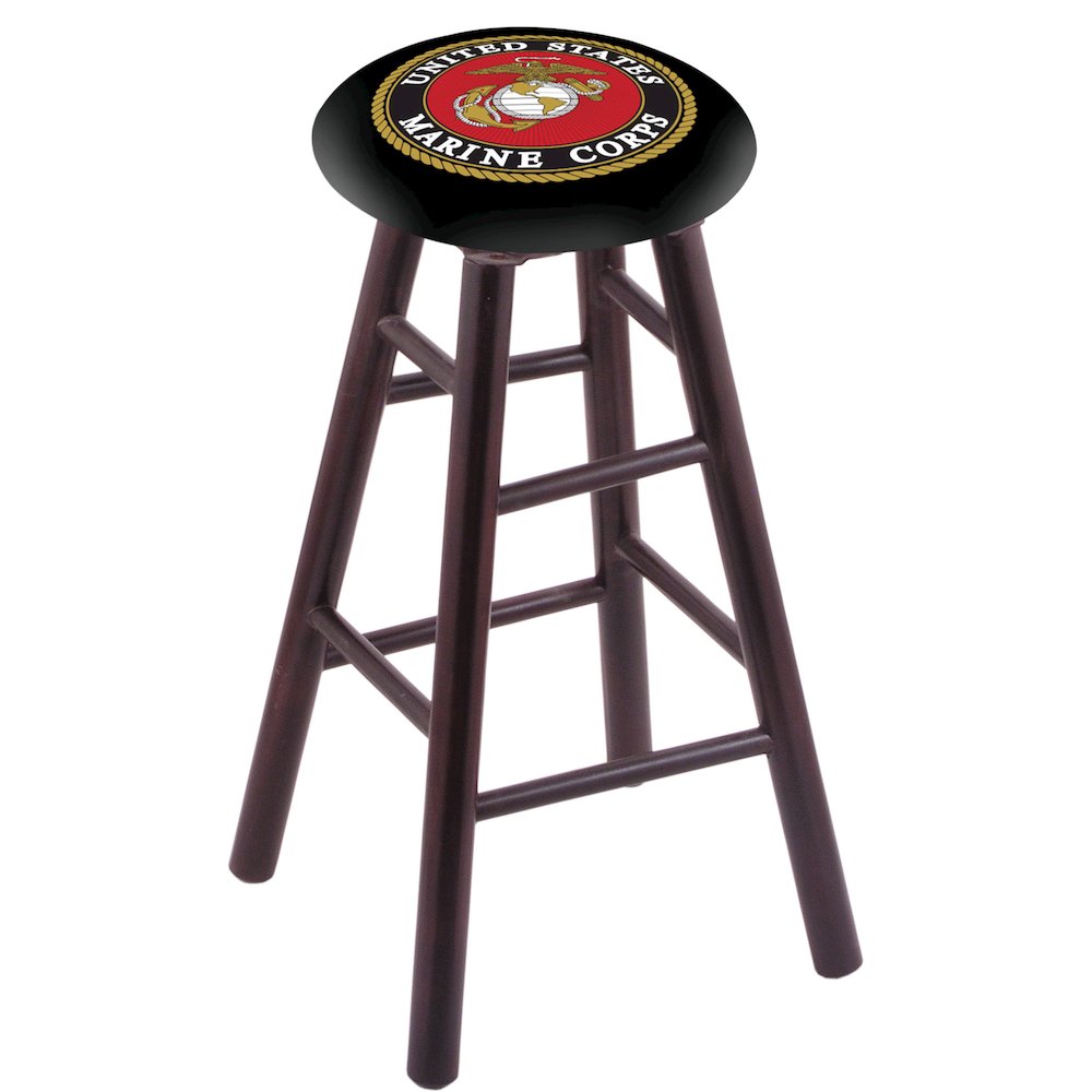 Maple Counter Stool in Dark Cherry Finish with U.S. Marines Seat