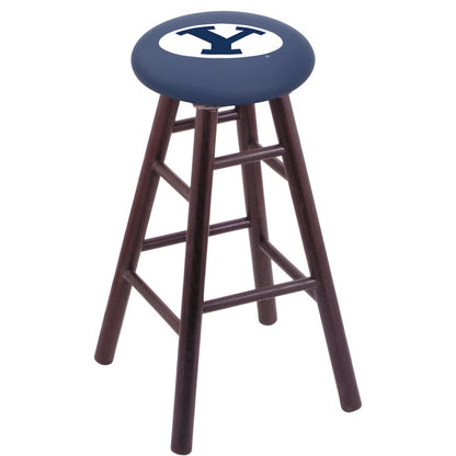 Oak Counter Stool in Dark Cherry Finish with Brigham Young Seat