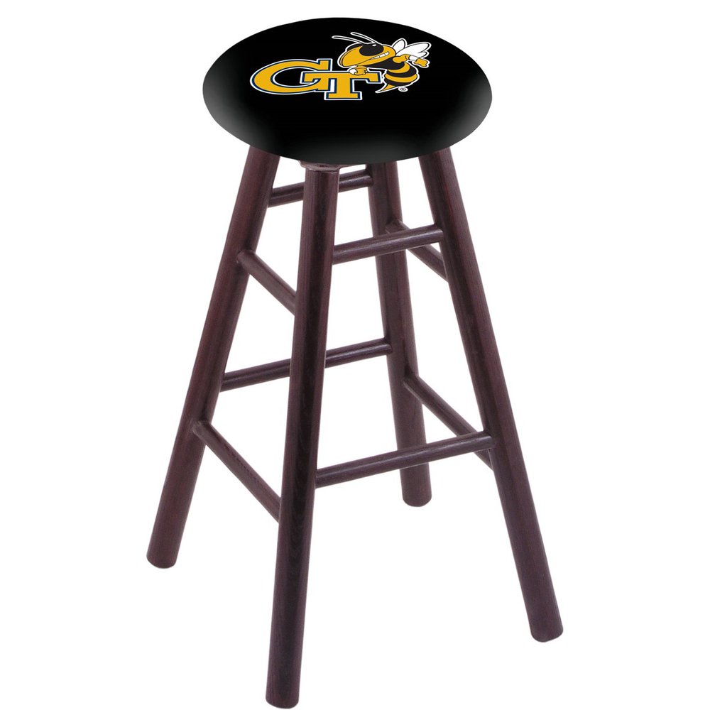 Oak Counter Stool in Dark Cherry Finish with Georgia Tech Seat