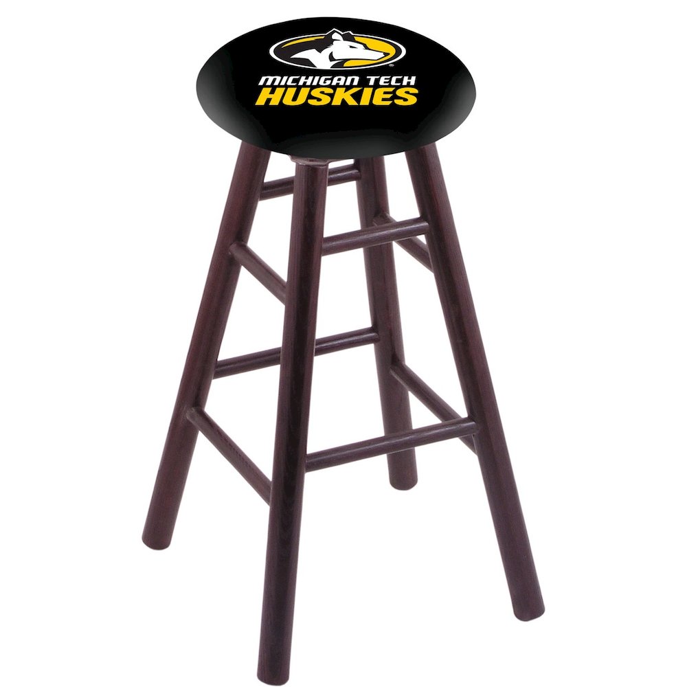 Oak Bar Stool in Dark Cherry Finish with Michigan Tech Seat