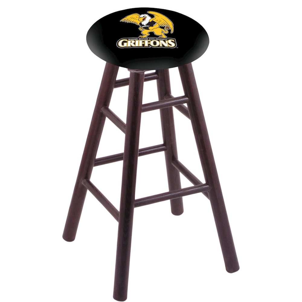 Oak Counter Stool in Dark Cherry Finish with Missouri Western State Seat