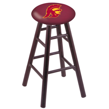 Oak Counter Stool in Dark Cherry Finish with USC Trojans Seat
