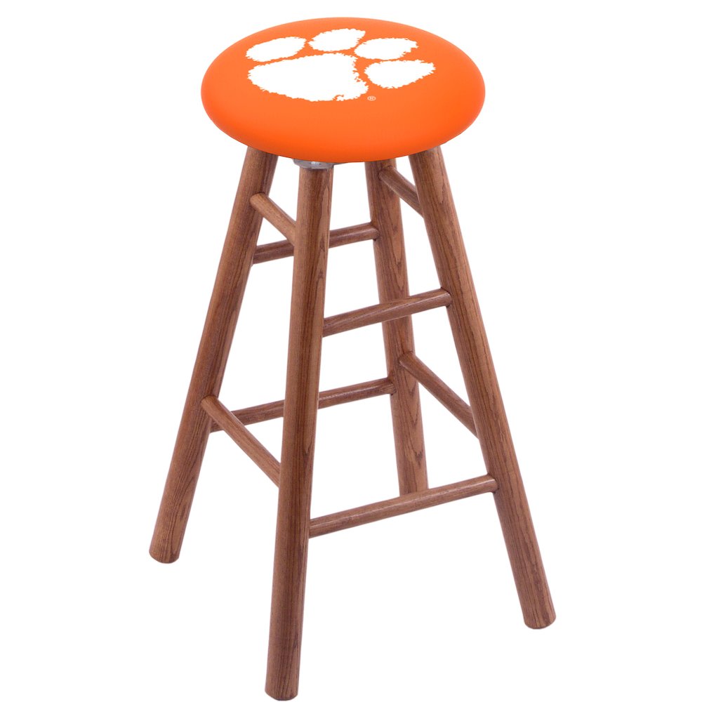 Oak Bar Stool in Medium Finish with Clemson Seat