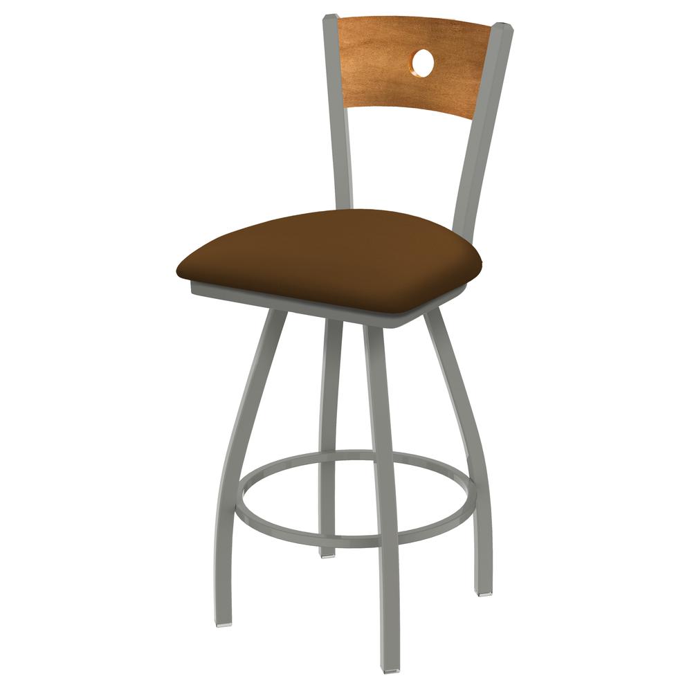XL 830 Voltaire 25" Swivel Counter Stool with Anodized Nickel Finish, Medium Back, and Canter Thatch Seat