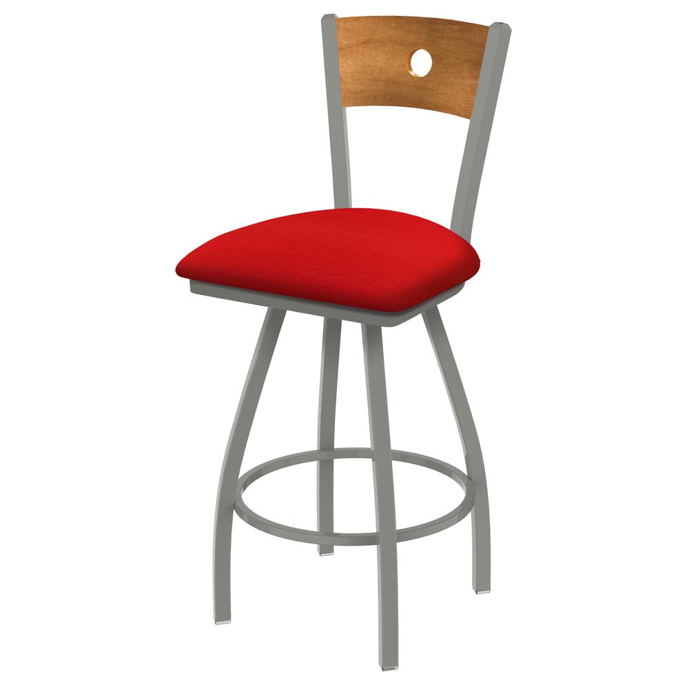 XL 830 Voltaire 25" Swivel Counter Stool with Anodized Nickel Finish, Medium Back, and Canter Red Seat