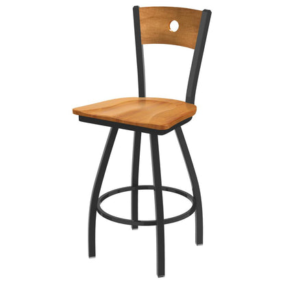 XL 830 Voltaire 25" Swivel Counter Stool with Pewter Finish, Medium Back, and Medium Maple Seat