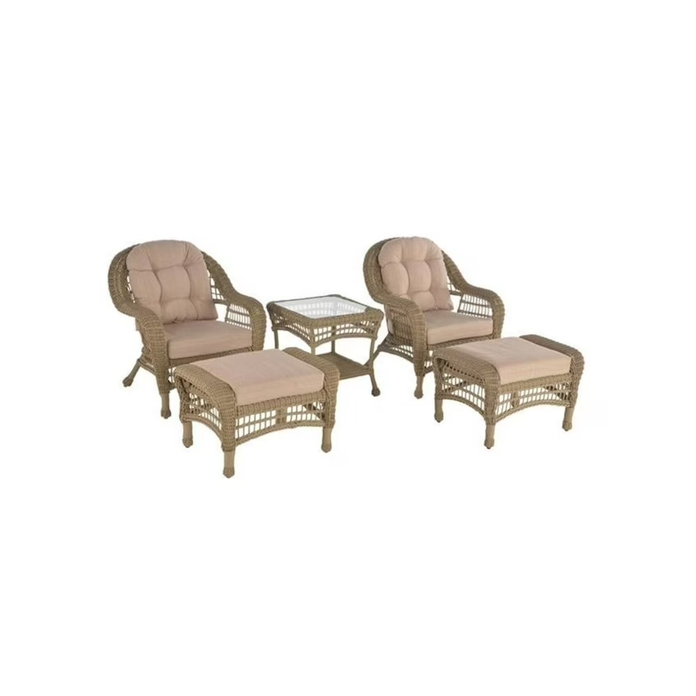Outdoor Garden 5 Pc Conversation Set With Ottomans And End Table