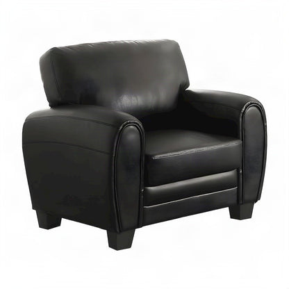 Faux Leather Accent Chair with Padded Seat and Arms for Bedroom, Black