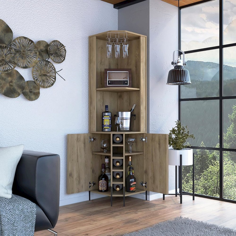 Hans Corner Bar Cabinet Macadamia MDF