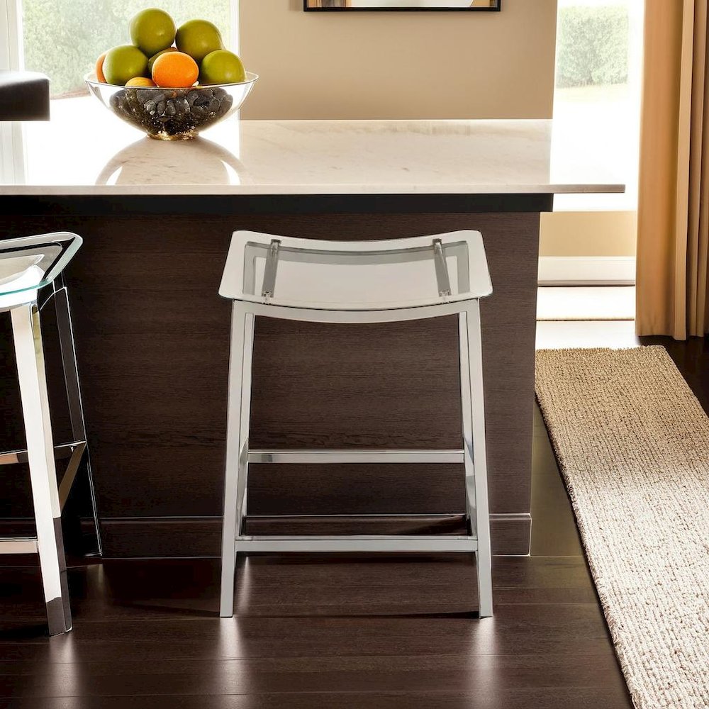 Stylish Clear Acrylic Backless Counter Height Bar Stools in Chrome Finish