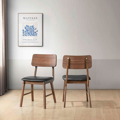 Thea Wood Back Side Chair with Black Seat (Set of 2), Walnut