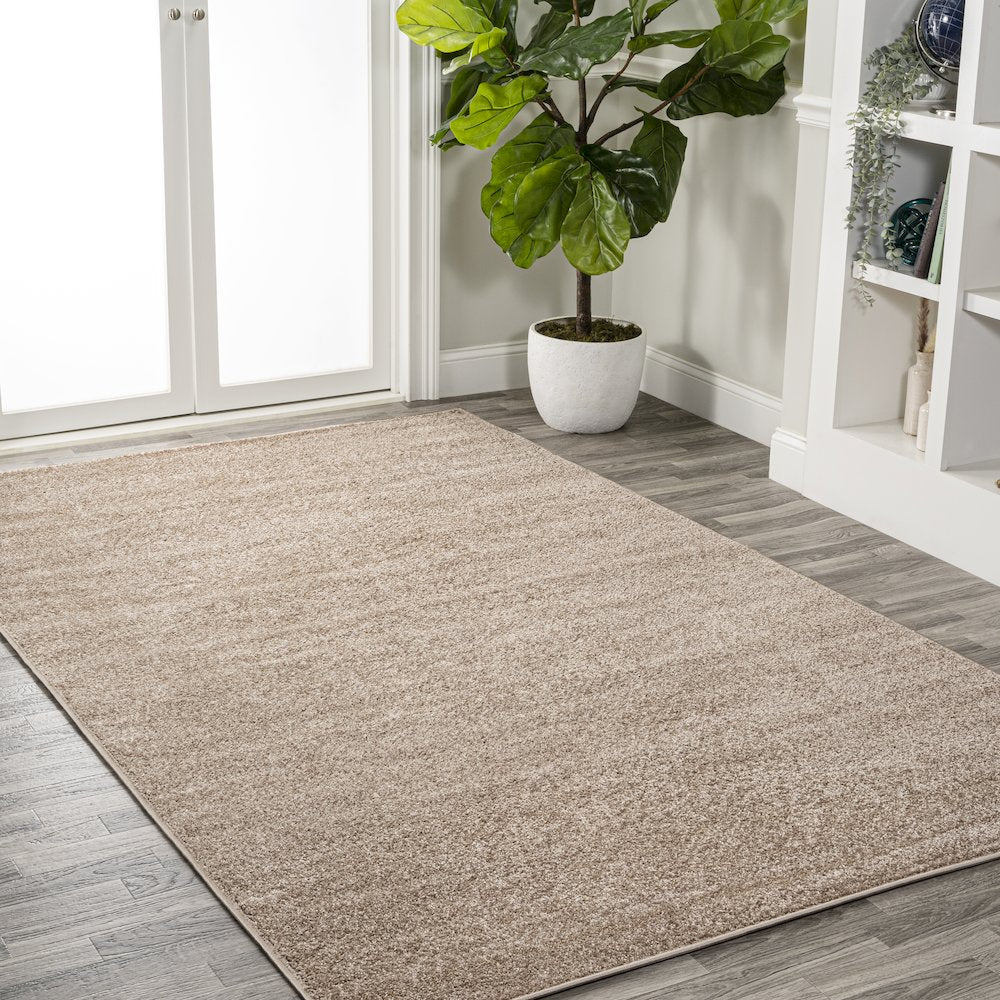 Haze Solid Low Pile Area Rug Beige