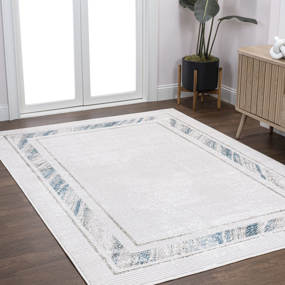 Athens Classic Border Marble Pattern High-Low Area Rug