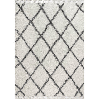 Gabrielle Mercer Shag Plush Tassel Moroccan Geometric Trellis Area Rug