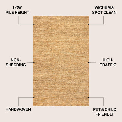 Griffin Rustic Farmhouse Woven Jute Solid Natural 3 ft. x 5 ft. Area Rug