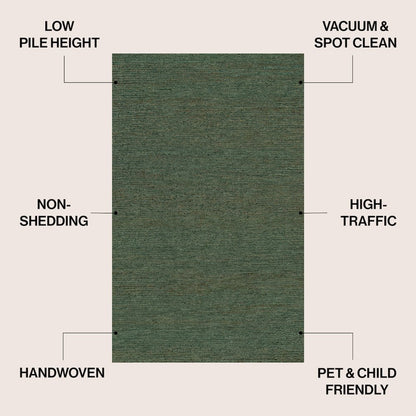Griffin Rustic Farmhouse Woven Jute Solid Green 3 ft. x 5 ft. Area Rug