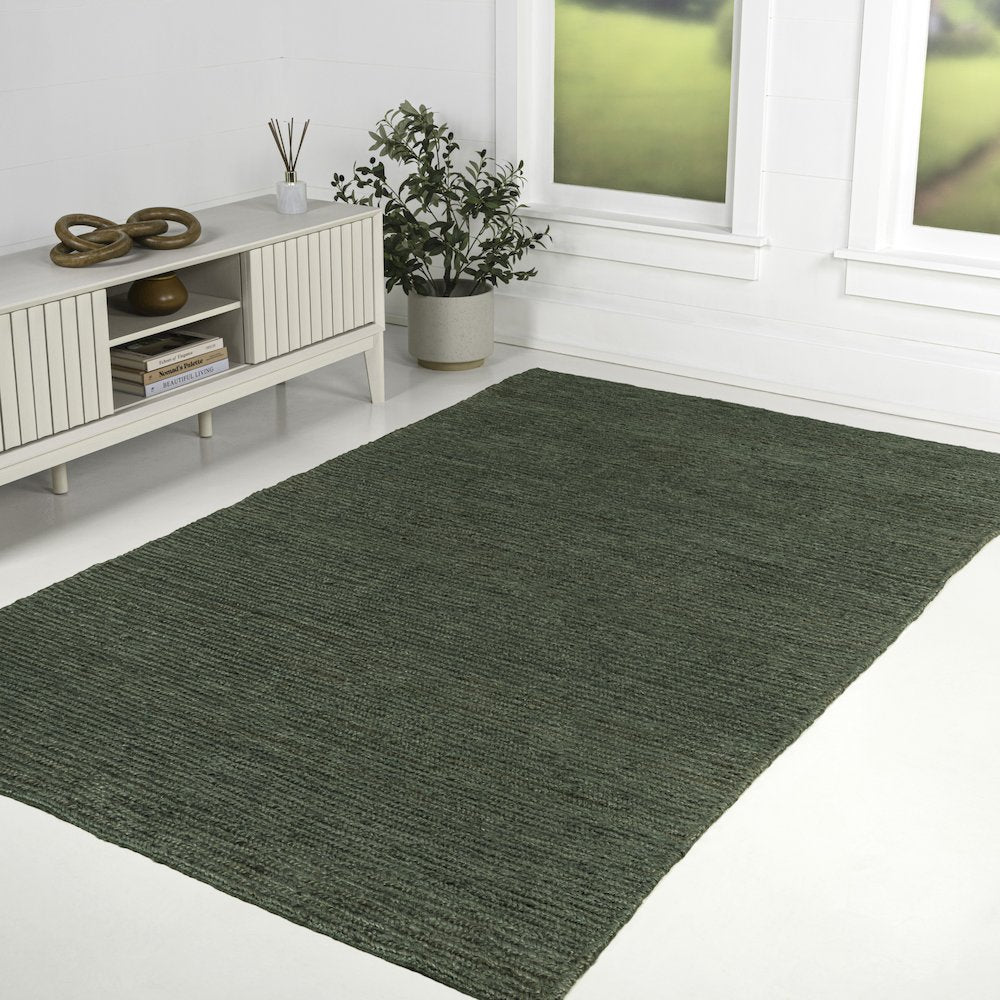 Griffin Rustic Farmhouse Woven Jute Solid Green 4 ft. x 6 ft. Area Rug