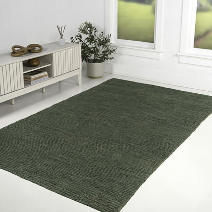 Griffin Rustic Farmhouse Woven Jute Solid Green 4 ft. x 6 ft. Area Rug