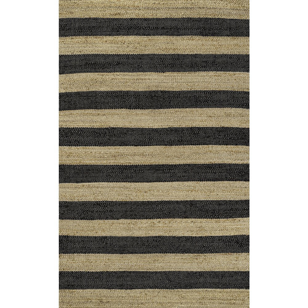 Jayden Rustic Farmhouse Woven Jute Stripe Natural/Black 4 ft. x 6 ft. Area Rug