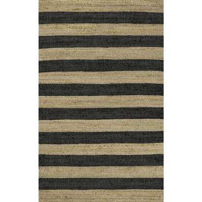 Jayden Rustic Farmhouse Woven Jute Stripe Natural/Black 4 ft. x 6 ft. Area Rug