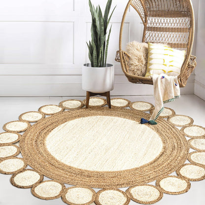 Skye Two Tone Jute Circle Border Area Rug