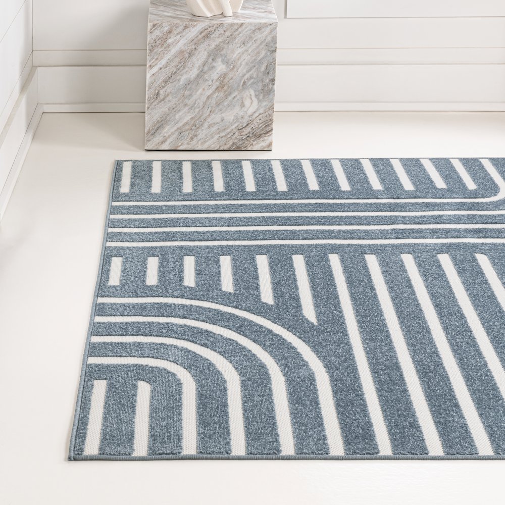 Anders High-Low MidCentury Modern Arch Stripe Two-Tone Indoor/Outdoor Area Rug