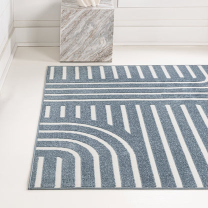 Anders High-Low MidCentury Modern Arch Stripe Two-Tone Indoor/Outdoor Area Rug