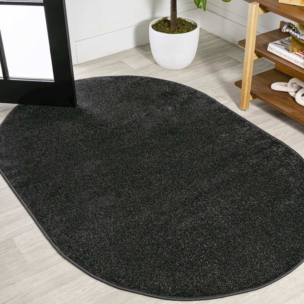 Haze Solid Low Pile Area Rug Black