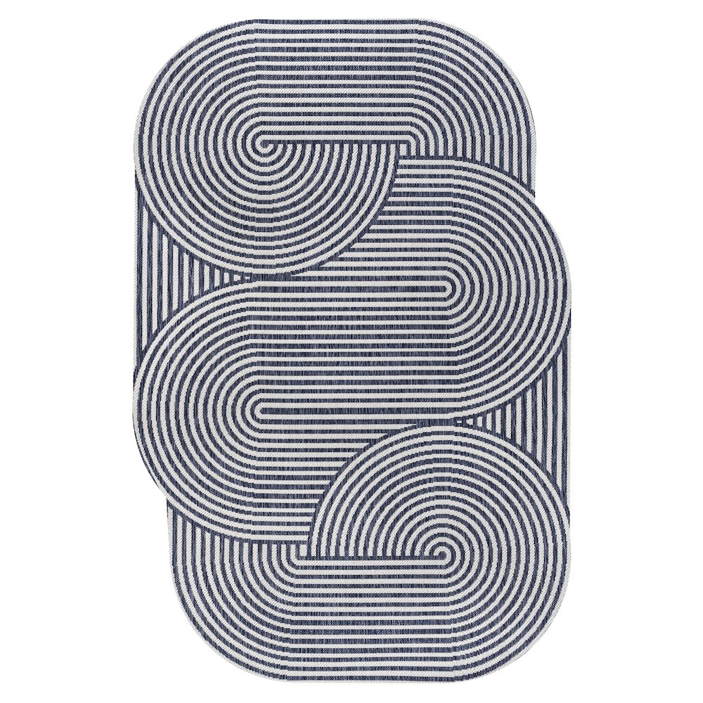 Cream/Navy 5 ft. x 8 ft. Indoor/Outdoor Shaped Area Rug
