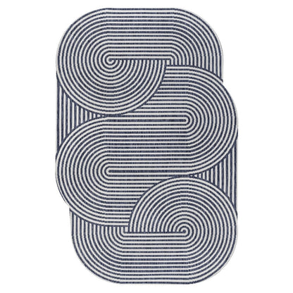 Cream/Navy 5 ft. x 8 ft. Indoor/Outdoor Shaped Area Rug