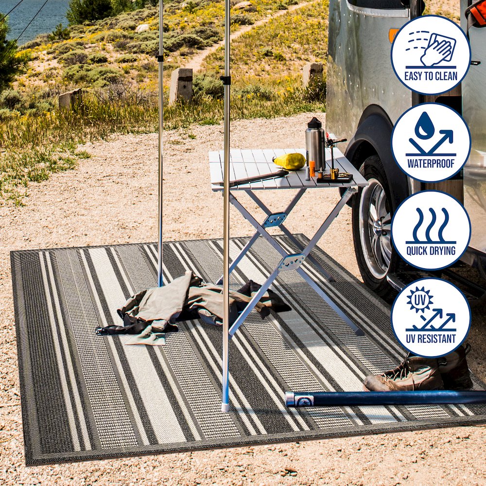 Haynes Modern Double Stripe Indoor/Outdoor Area Rug