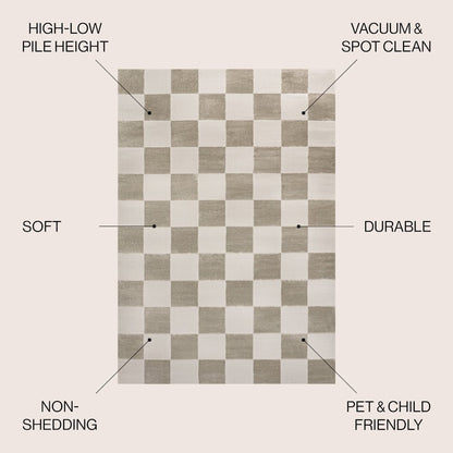 Thea Modern Geometric Checkerboard High-Low Area Rug