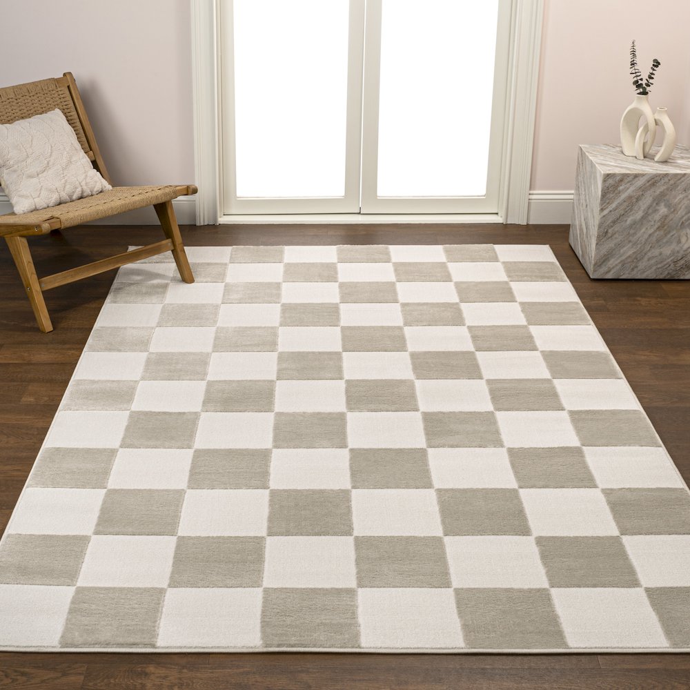 Thea Modern Geometric Checkerboard High-Low Area Rug