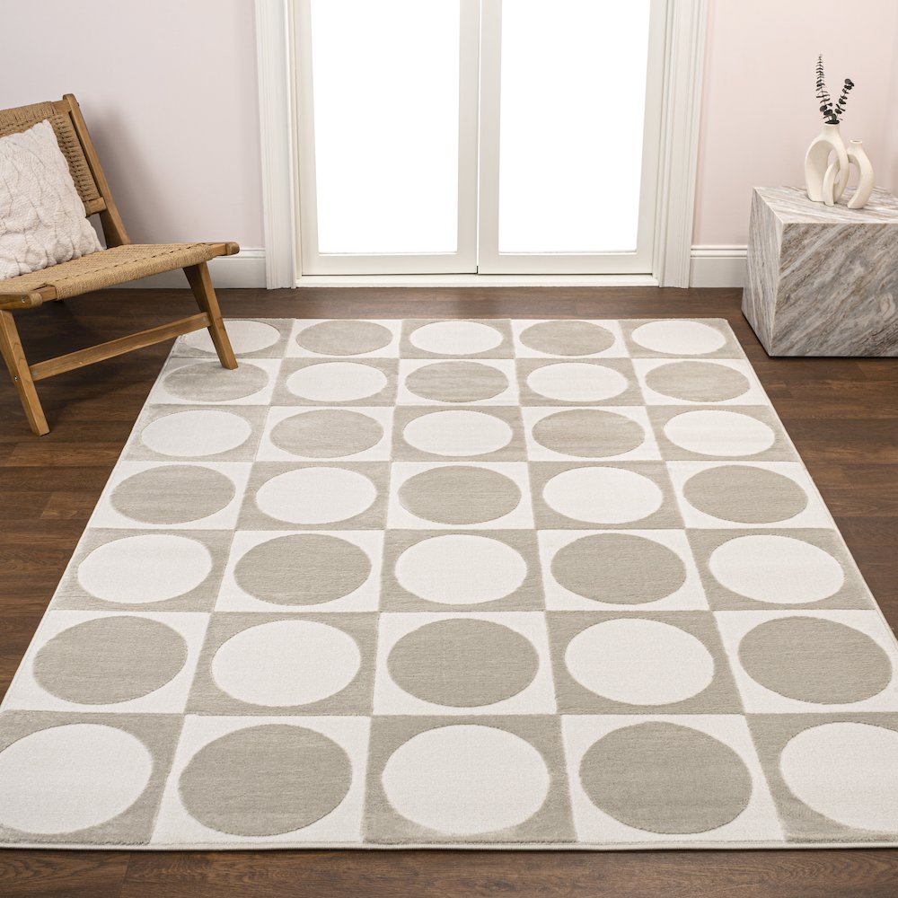 Helena Modern Geometric Circles In Squares High-Low Area Rug