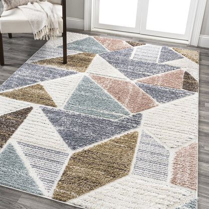Aileen Geometric Scandi Colorblock Carved Area Rug