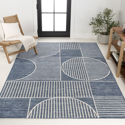 Geometric Lines Reversible Machine-Washable Indoor/Outdoor Area Rug