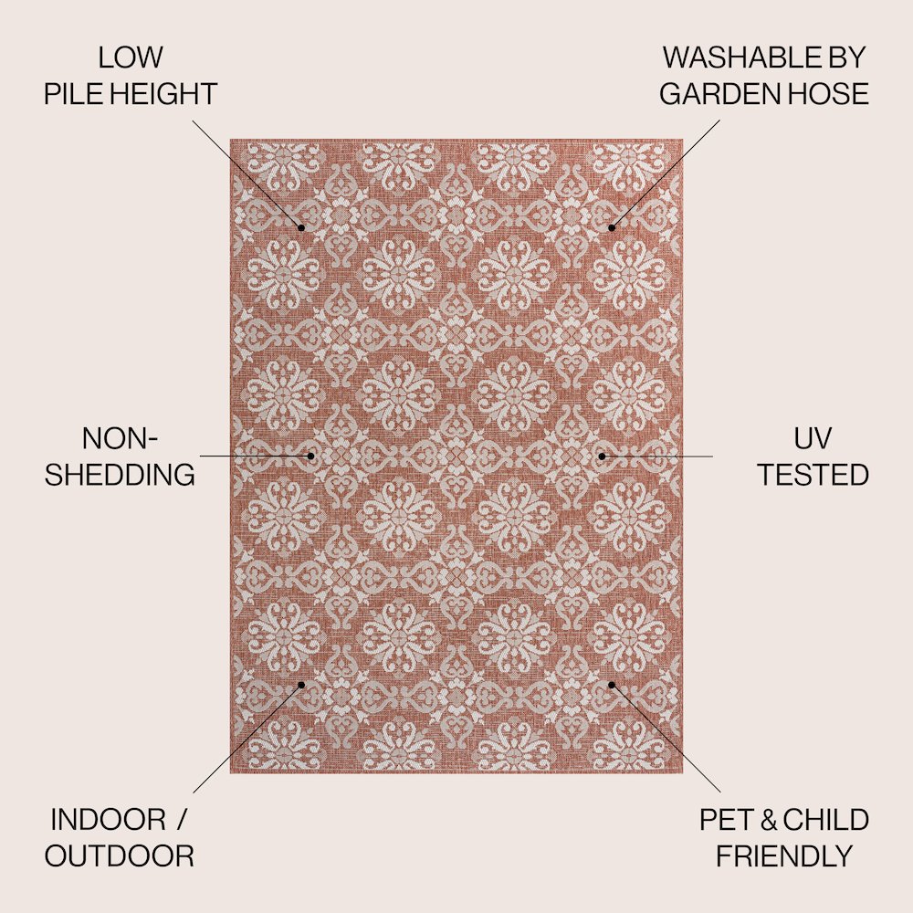 Amora Traditional Mediterranean Tile Design Indoor/Outdoor Area Rug