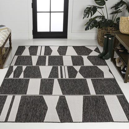 Two-Tone Black/Cream 3 ft. x 5 ft. Indoor/Outdoor Area Rug