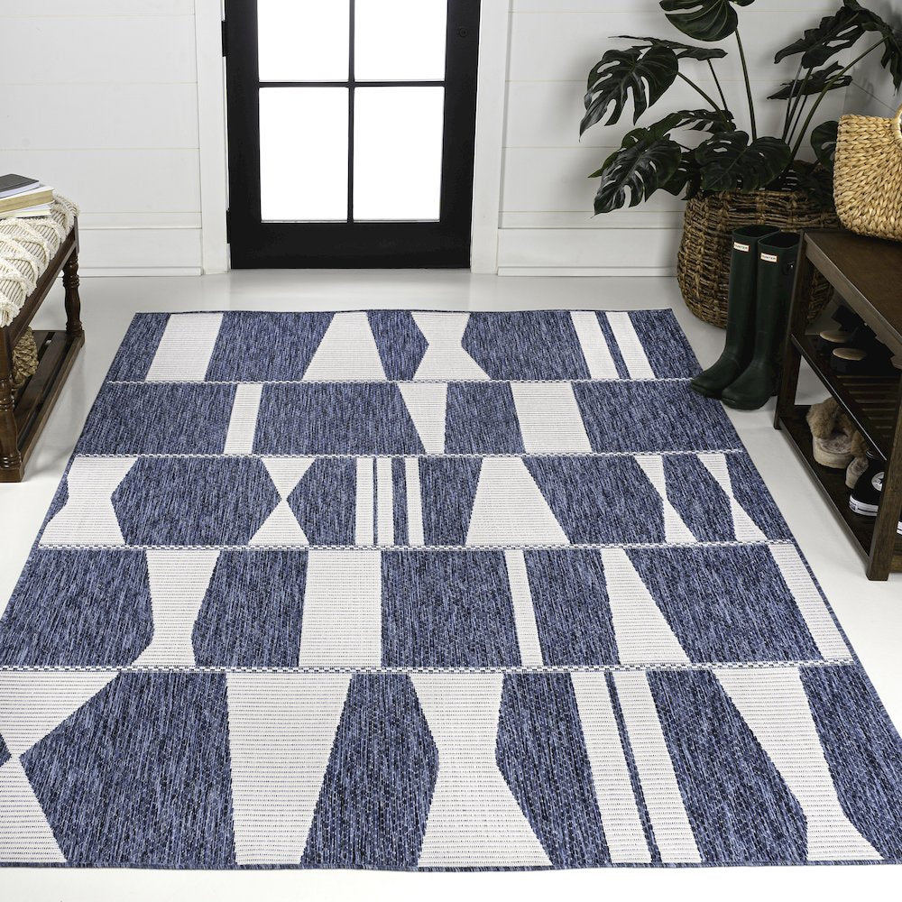Two-Tone Navy/Cream 3 ft. x 5 ft. Indoor/Outdoor Area Rug